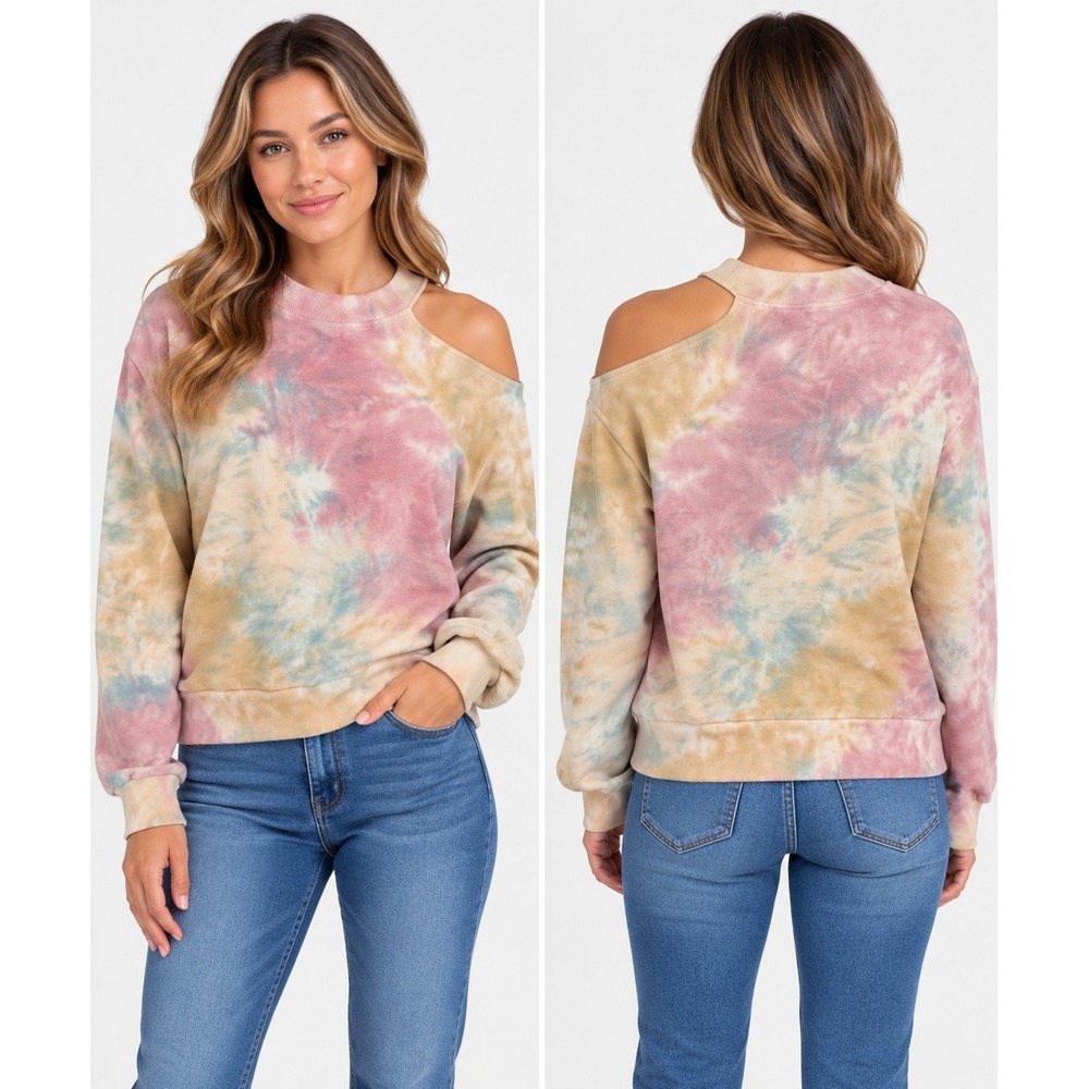 525 Tye Dye Cold Shoulder Sweatshirt Size Medium NWT Boho 100% cotton